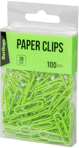 Spinacz Berlingo, 28mm, 100 sztuk, jasnozielony