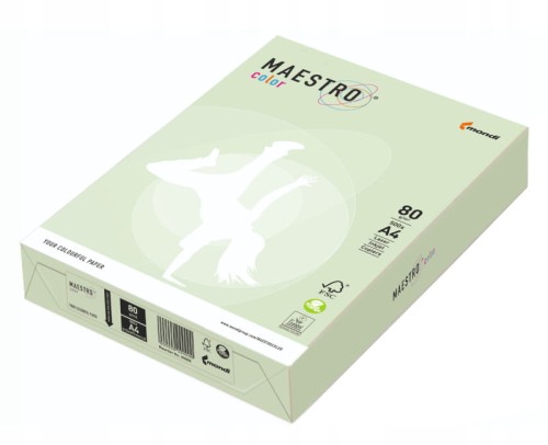 Papier kolorowy Maestro Color A-4 80g/m², 500 arkuszy, pastel jasny zielony (GN27A)
