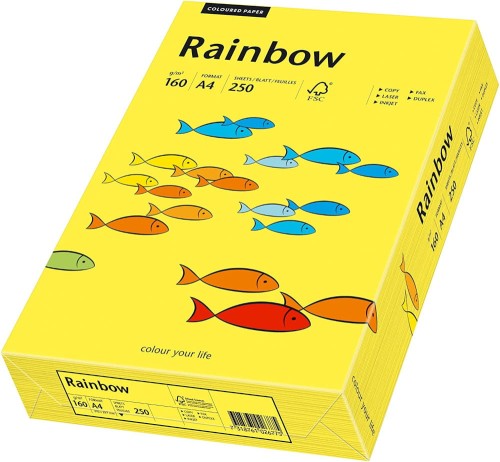 Papier kolorowy Rainbow A-4 160g/m²,250 arkuszy, słoneczny żółty (R14)