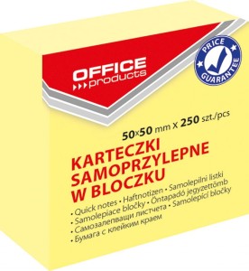 Notes samoprzylepny Office Products, 50x50mm, żółty, 250 kartek