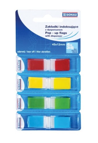 Zakładki indeksujące 45x15mm Donau,  z dyspenserem PP 4x35 kartek