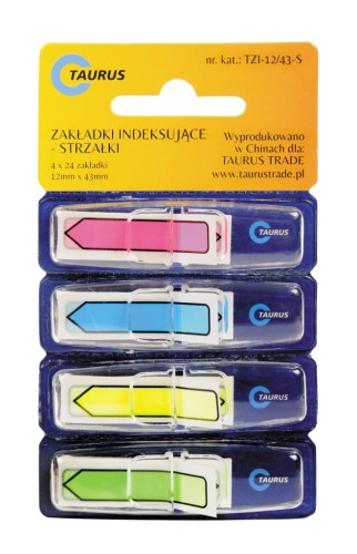 Zakładki indeksujące 43x12 mm Taurus,  strzałka z dyspenserem 4x24 kartek