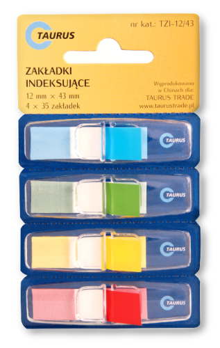 Zakładki indeksujące 43x12 mm Taurus, z dyspenserem PP 4x35 kartek