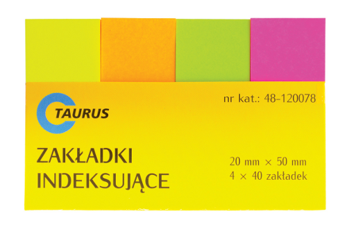 Zakładki indeksujące 20x50mm Taurus, neon 4x40kartek