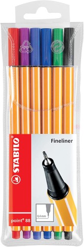 Cienkopis Stabilo Point 88, 0,4mm, w etui, 6 kolorów