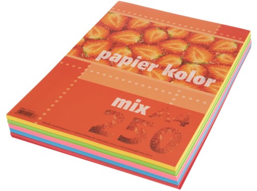 Papier kolorowy A-4 80g/m², 250 arkuszy, miks kolorów