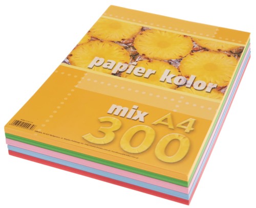Papier kolorowy A-4 80g/m², 300 arkuszy, miks kolorów