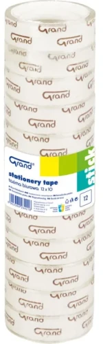 Taśma klejąca Grand 12mm x 10m, 12 sztuk, przezroczysta