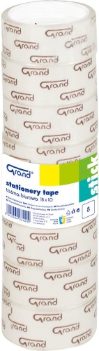 Taśma klejąca Grand 18mm x 10m, 8 sztuk, przezroczysta