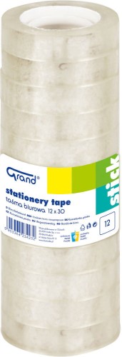 Taśma klejąca Grand 12mm x 30m, 12 sztuk, przezroczysta 