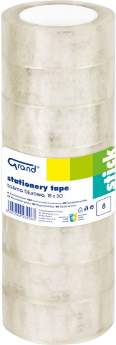 Taśma klejąca Grand 18mm x 30m, 8 sztuk, przezroczysta
