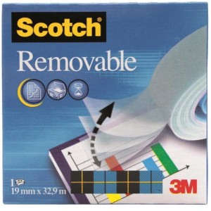 Taśma klejąca Scotch Removable 19mm x 32,9m, przezroczysta, matowa