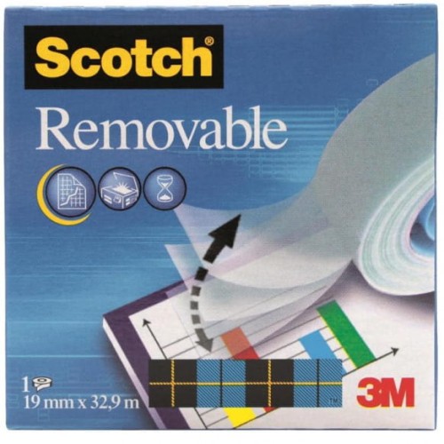 Taśma klejąca Scotch Removable 19mm x 32,9m, przezroczysta, matowa