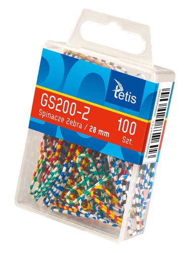 Spinacz Tetis, 28 mm, 100 sztuk, okrągły, zebra