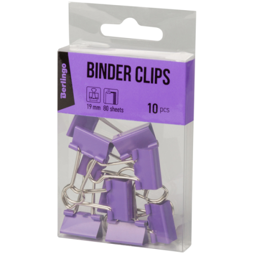 Klips biurowy Berlingo, 19 mm, 10 sztuk, fioletowy