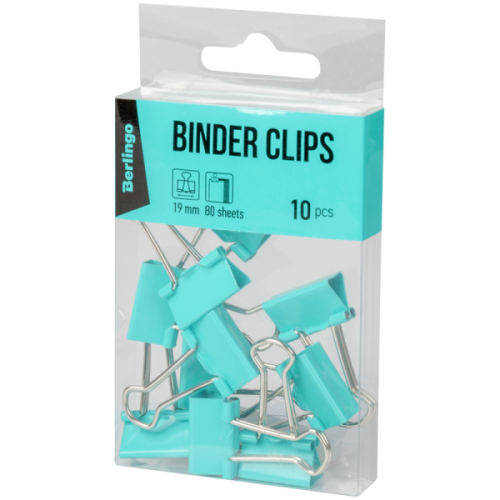 Klips biurowy Berlingo, 19 mm, 10 sztuk, turkusowy