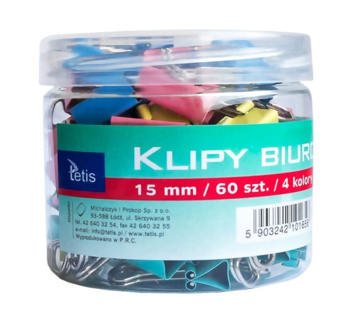 Klips biurowy Tetis 15 mm 60 sztuk
