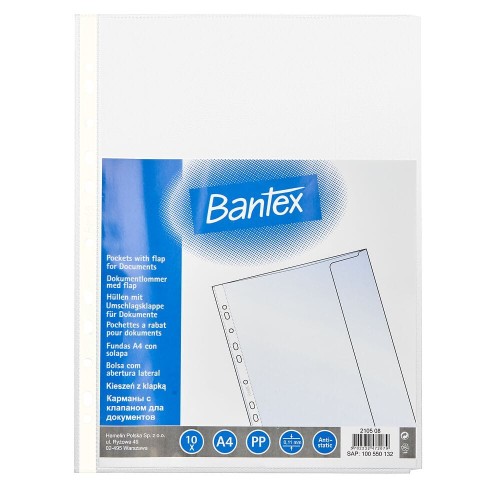 Koszulki groszkowe Bantex, A-4, 120µm, 10 sztuk, z klapką