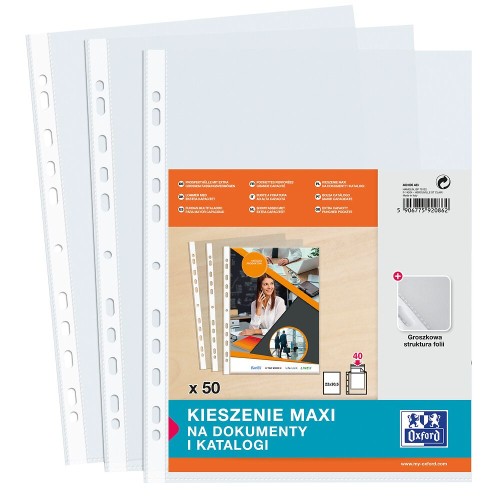 Koszulki groszkowe Oxford, A-4+, 90µm, 50 sztuk, na katalog
