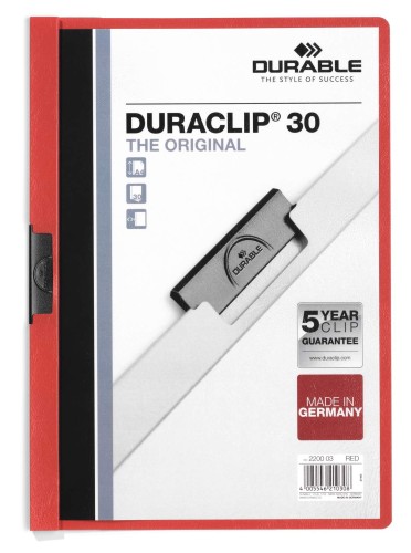 Skoroszyt zaciskowy Durable Duraclip, A-4, 30 kartek, czerwony