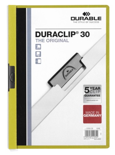 Skoroszyt zaciskowy Durable Duraclip, A-4, 30 kartek, jasnozielony