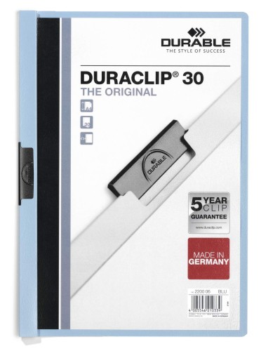 Skoroszyt zaciskowy Durable Duraclip, A-4, 30 kartek, jasnoniebieski