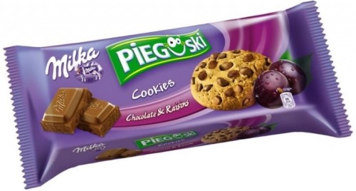 Ciastka Pieguski Milka, z czekoladą i rodzynkami, 135g