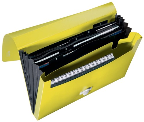Teczka plastikowa z klipsem Leitz Recycle, 5 przegródek, żółta