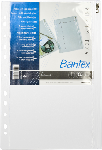 Koszulki groszkowe Bantex, A-4, 140µm, z suwakiem