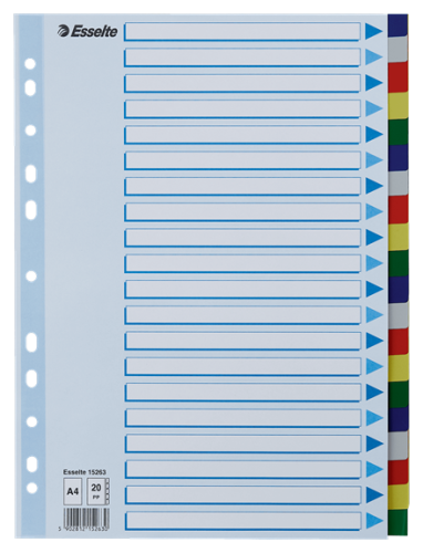 Przekładki plastikowe Esselte A-4, 20 przekładek