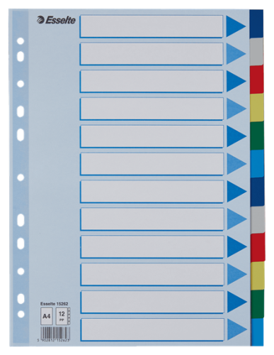 Przekładki plastikowe Esselte, A-4, 12 przekładek