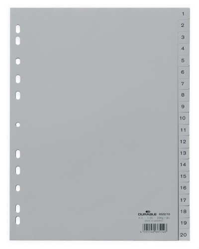 Przekładki plastikowe Durable, A-4 , 20 przekładek