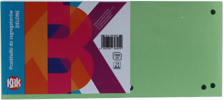 Przekładki kartonowe KBK, zielone 1/3 A-4, 100 przekładek