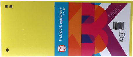 Przekładki kartonowe KBK, żółte 1/3 A-4, 100 przekładek