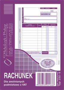 Rachunek dla zwolnionych z VAT (pion) / 232-5
