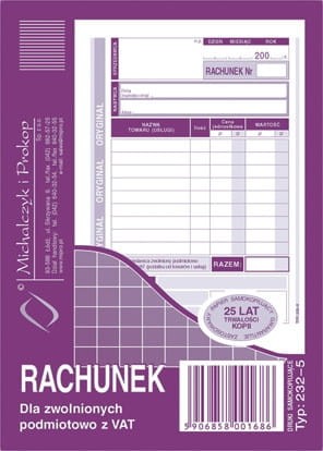 Rachunek dla zwolnionych z VAT (pion) / 232-5