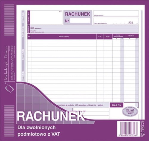 Rachunek dla zwolnionych z VAT  /231-2