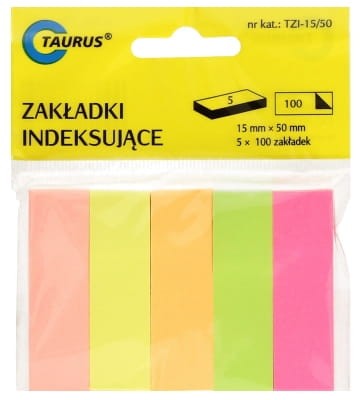 Zakładki indeksujące 15x50mm Taurus, 5 x 100 kartek