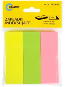 Zakładki indeksujące 26x76mm Taurus, 3x100 kartek