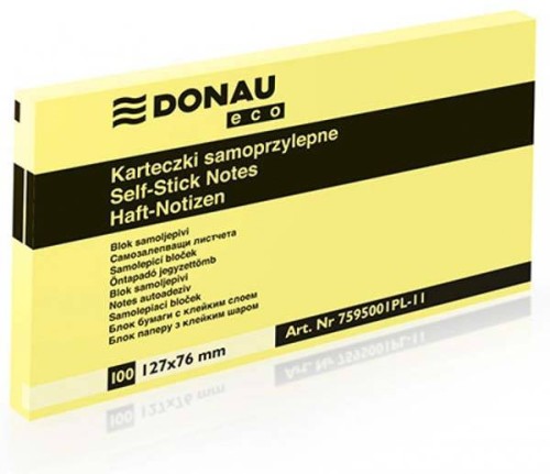 Notes samoprzylepny Donau, 75x125mm, żółty, 100 kartek