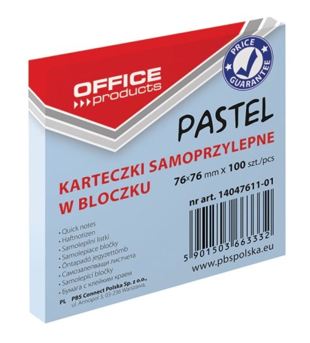 Notes samoprzylepny Office, 75x75mm, pastelowy niebieski, 100 kartek