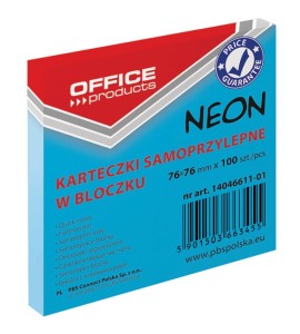 Notes samoprzylepny Office Products, 75x75mm, neon niebieski, 100 kartek