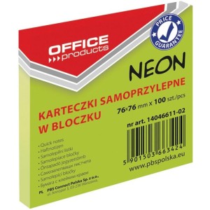 Notes samoprzylepny Office, 75x75mm, neon zielony, 100 kartek