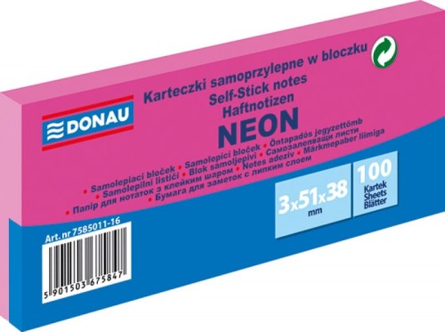 Notes samoprzylepny Donau 38x51mm, neon różowy