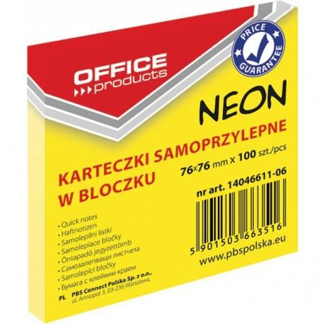 Notes samoprzylepny Office Products, 75x75mm, neon żółty, 100 kartek