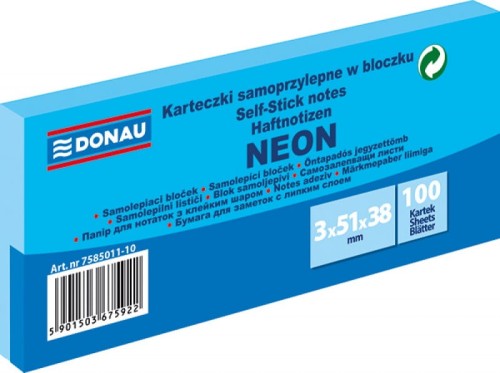 Notes samoprzylepny Donau 38x51mm, neon niebieski