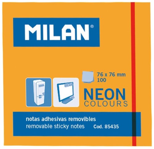  Notes samoprzylepny Milan, 76x76mm, neon pomarańczowy, 100 kartek