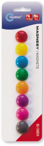  Magnesy do tablic Taurus, 20 mm, 8 sztuk, miks kolorów