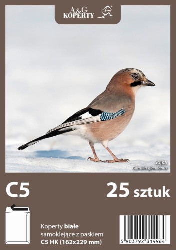 Koperta C-5 biała z paskiem (25 sztuk)