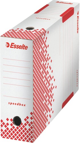 Pudło do archiwum Esselte Speedbox A-4, 100mm, biało-czerwone